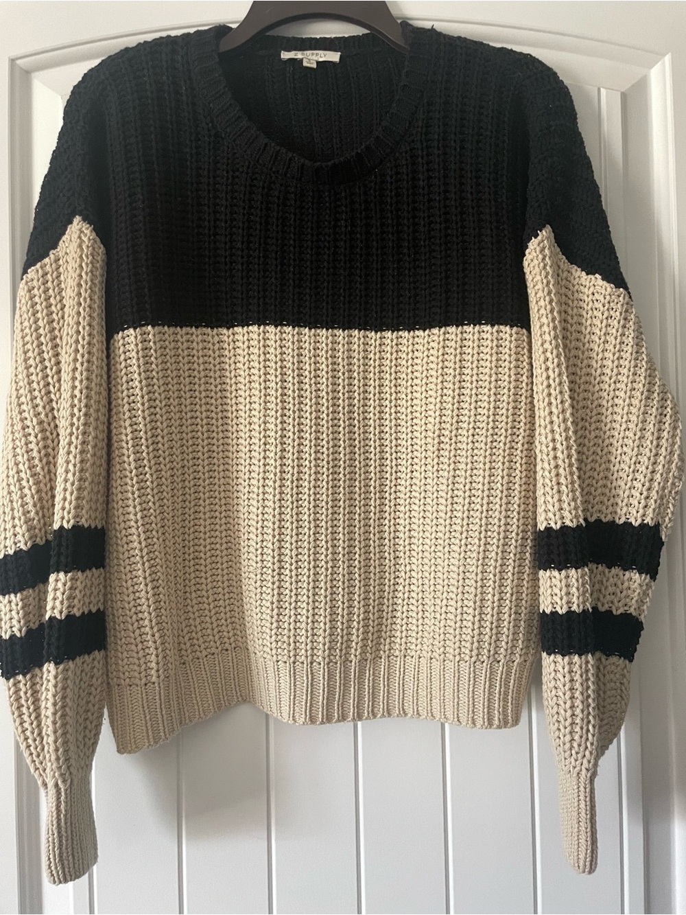 Z Supply Chunky Two-Tone Black and Cream Knit Sweater
